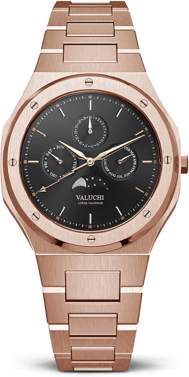 【美品】VALUCHI Rose Gold Black 自動巻き腕時計 Amazon | Valuchi Lunar Calendar Automatic ウォッチ - ローズ